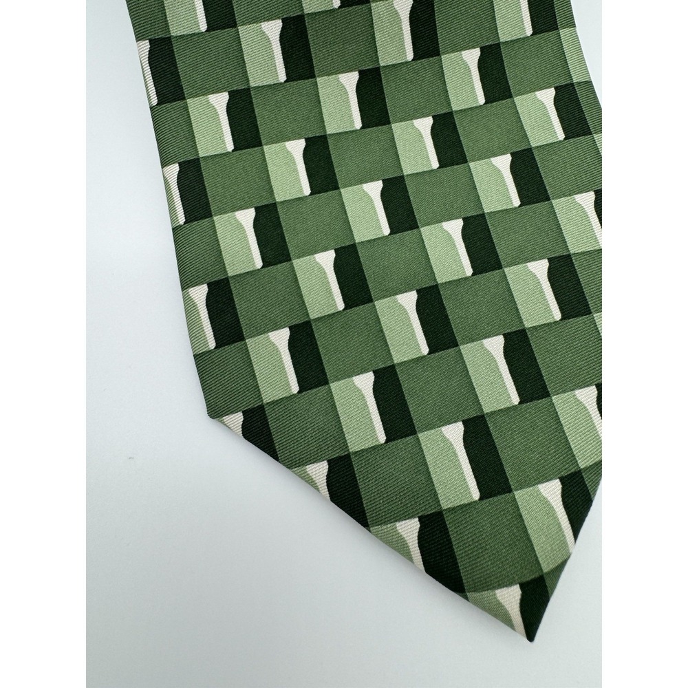 Josh Bach Green Geometric Check‎ Silk Tie Designer Mens Necktie Modern Pattern - Picture 2 of 7